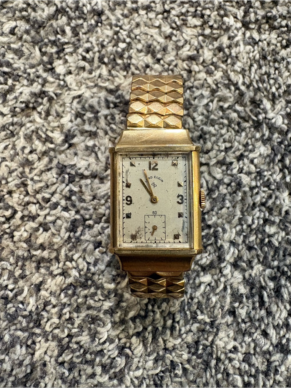 Vintage lord elgin Rectangular Gold Tone Wristwatch